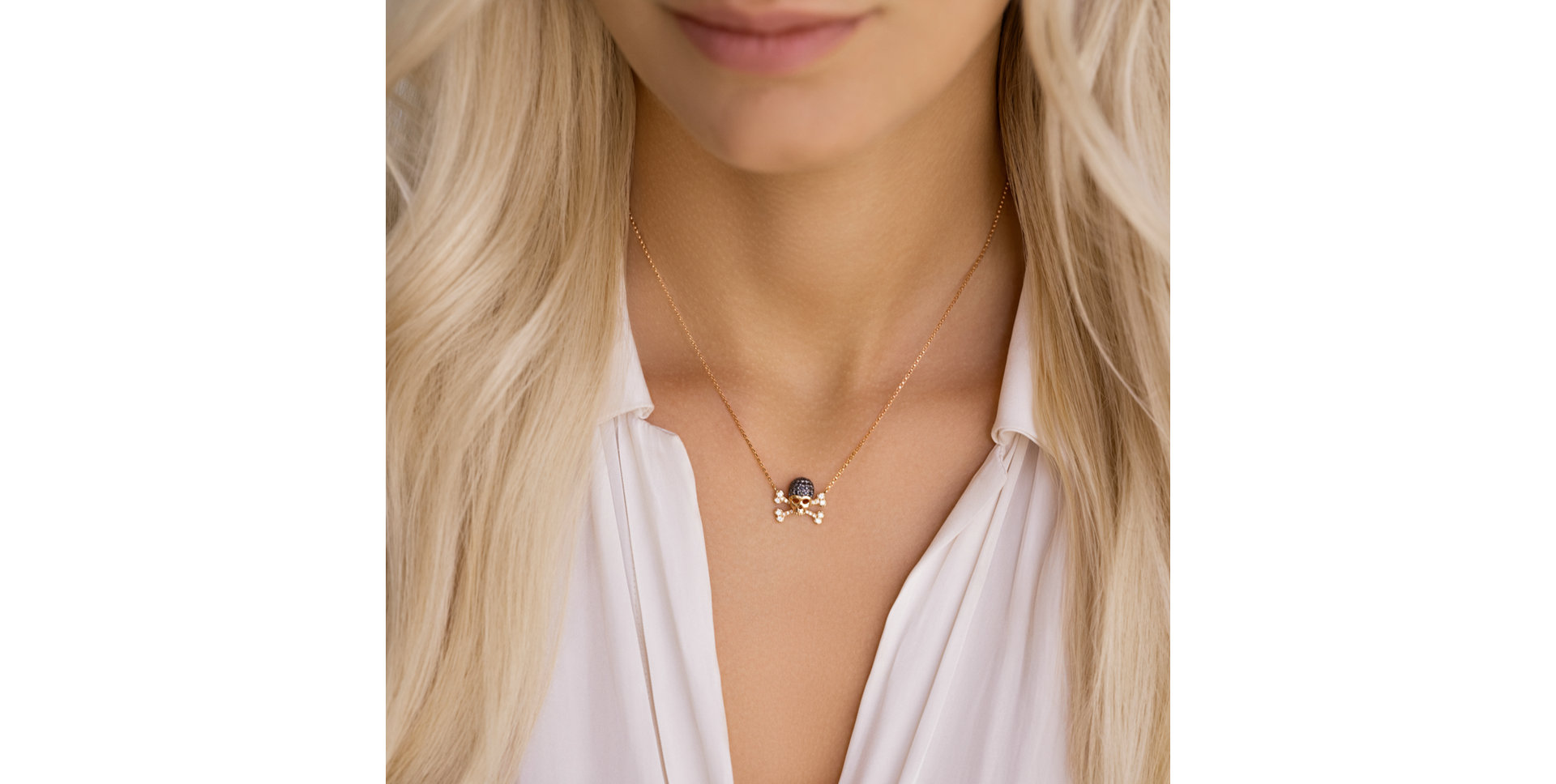 Náhrdelník s čiernymi diamantmi Luxy Skull