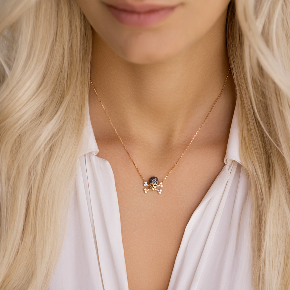 Náhrdelník s čiernymi diamantmi Luxy Skull