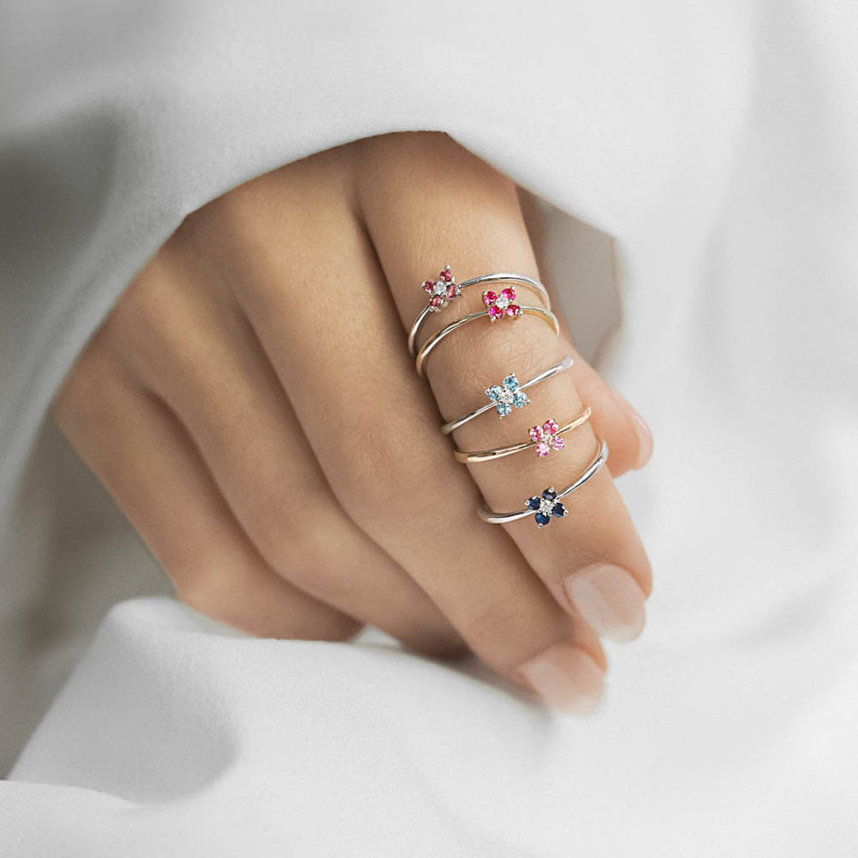 Prsteň s diamantom a topásmi swiss Divine Bloom