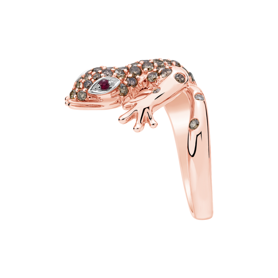 Prsteň s diamantmi a rubínmi Sparkling Lizard