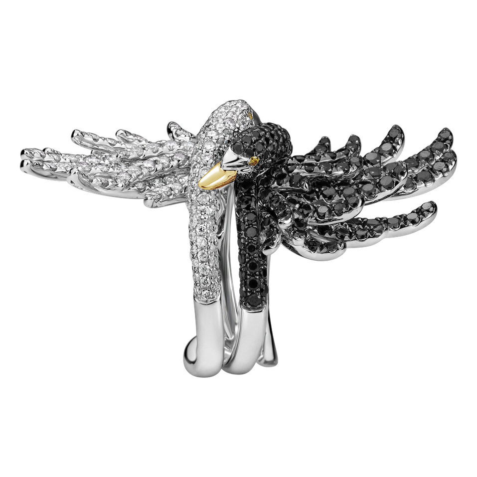 Prsteň s čiernymi diamantmi Black Swan