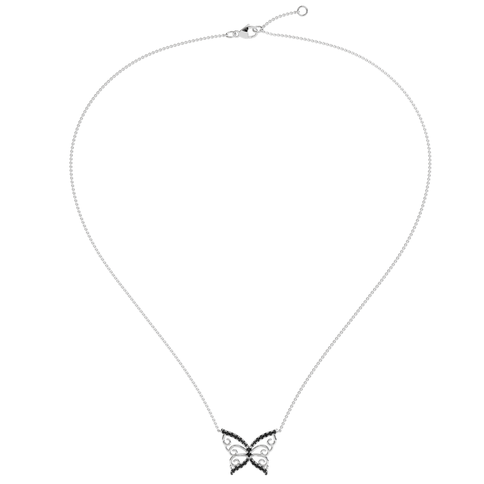 Náhrdelník s čiernymi a bielymi diamantmi Butterfly