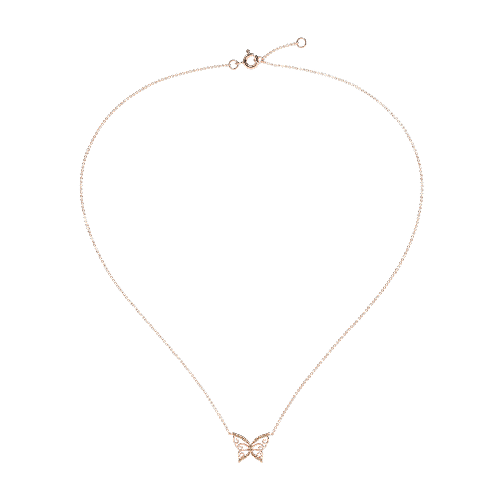 Náhrdelník s hnedými a bielymi diamantmi Shiny Butterfly