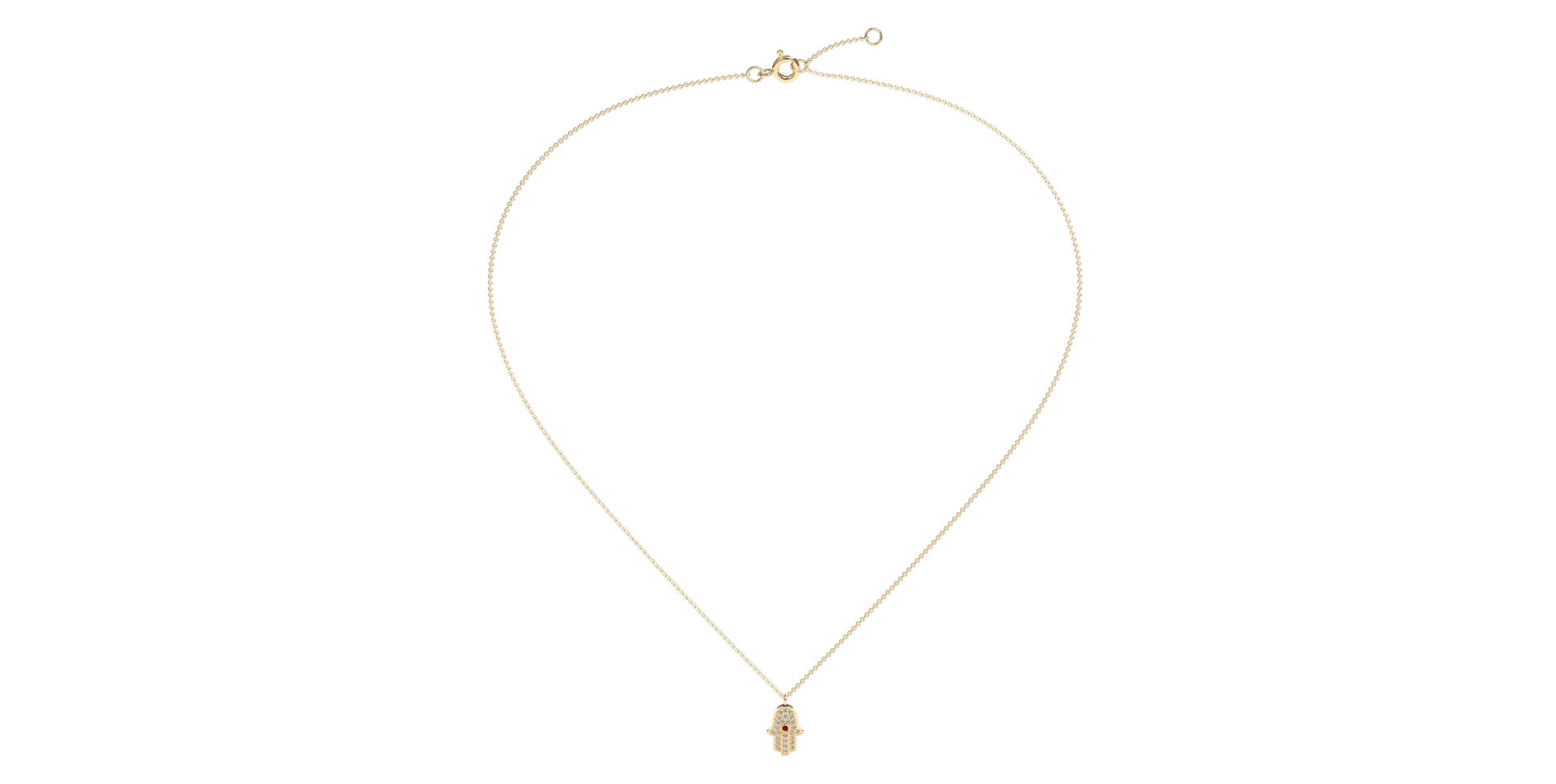 Náhrdelník s diamantmi a rubínom Hamsa