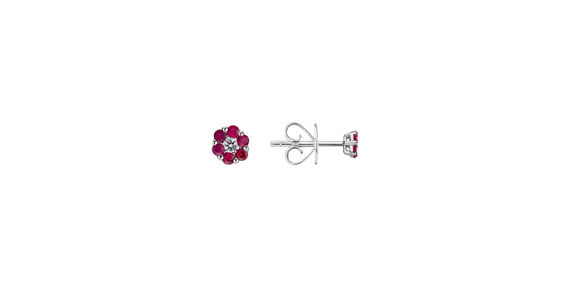 Náušnice s diamantom a rubínmi Shiny Flower