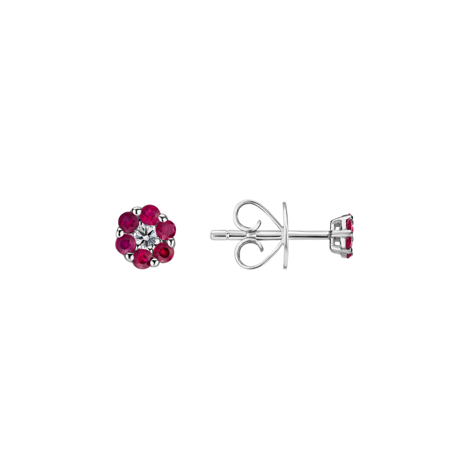 Náušnice s diamantom a rubínmi Shiny Flower