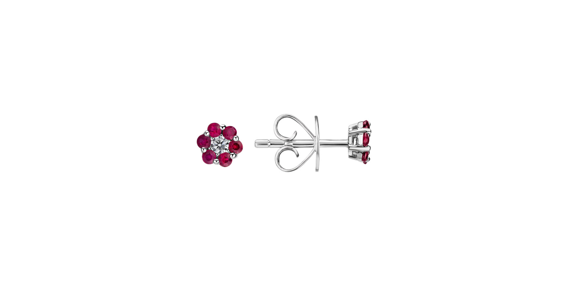 Náušnice s diamantom a rubínmi Shiny Flower