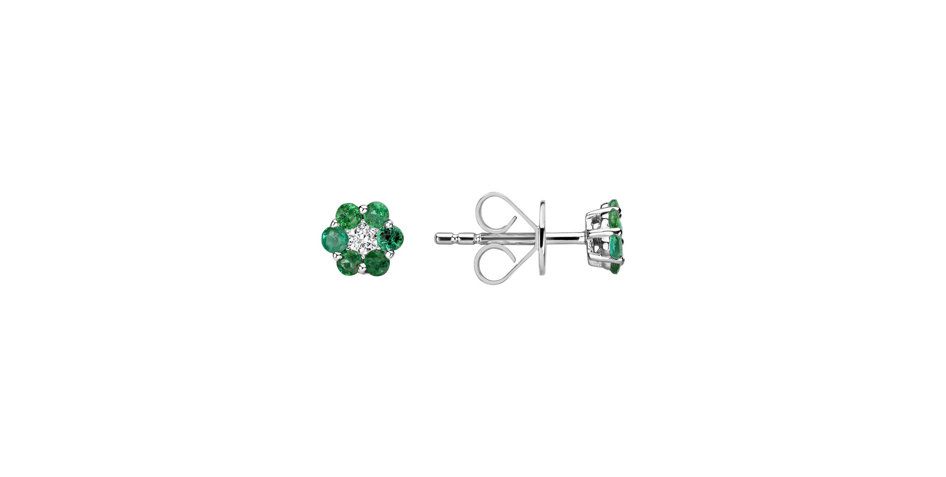 Náušnice s diamantom a smaragdmi Shiny Flower