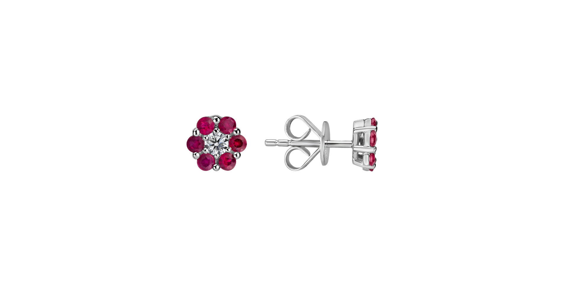 Náušnice s diamantom a rubínmi Shiny Flower