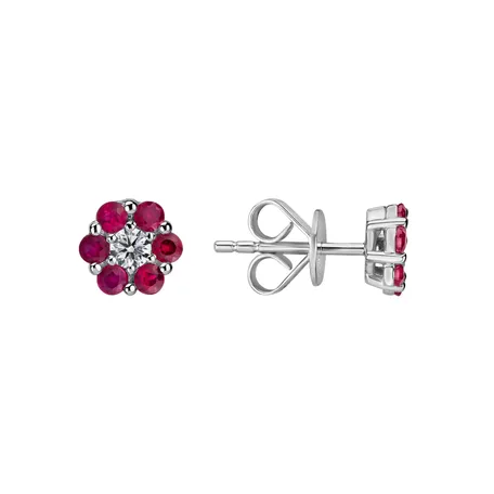 Náušnice s diamantom a rubínmi Shiny Flower