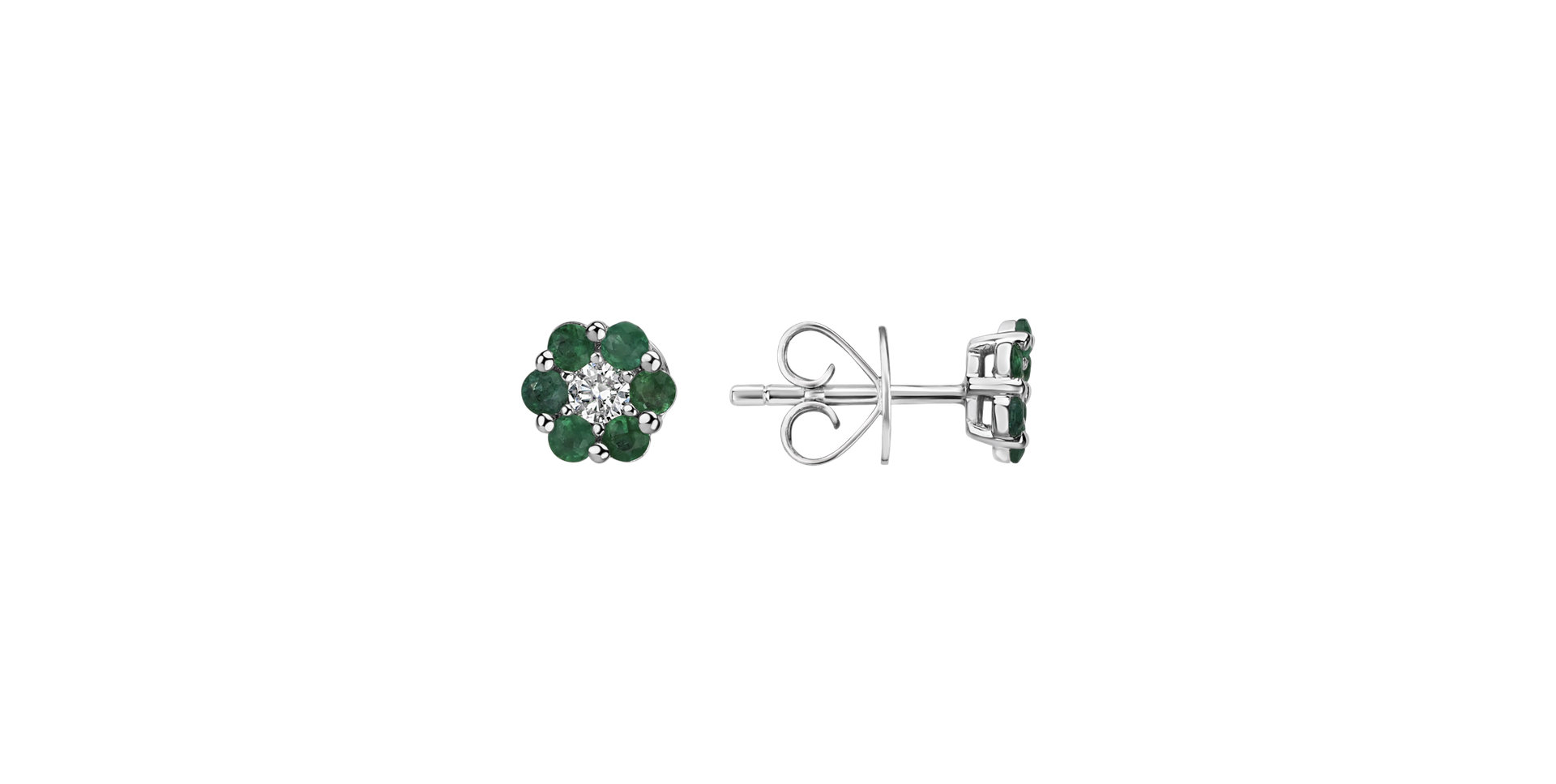 Náušnice s diamantom a smaragdmi Shiny Flower