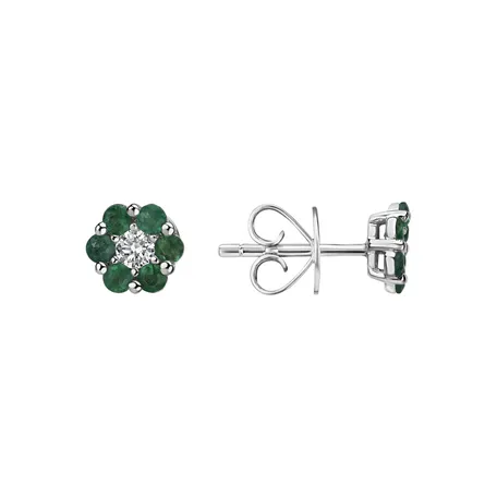 Náušnice s diamantom a smaragdmi Shiny Flower