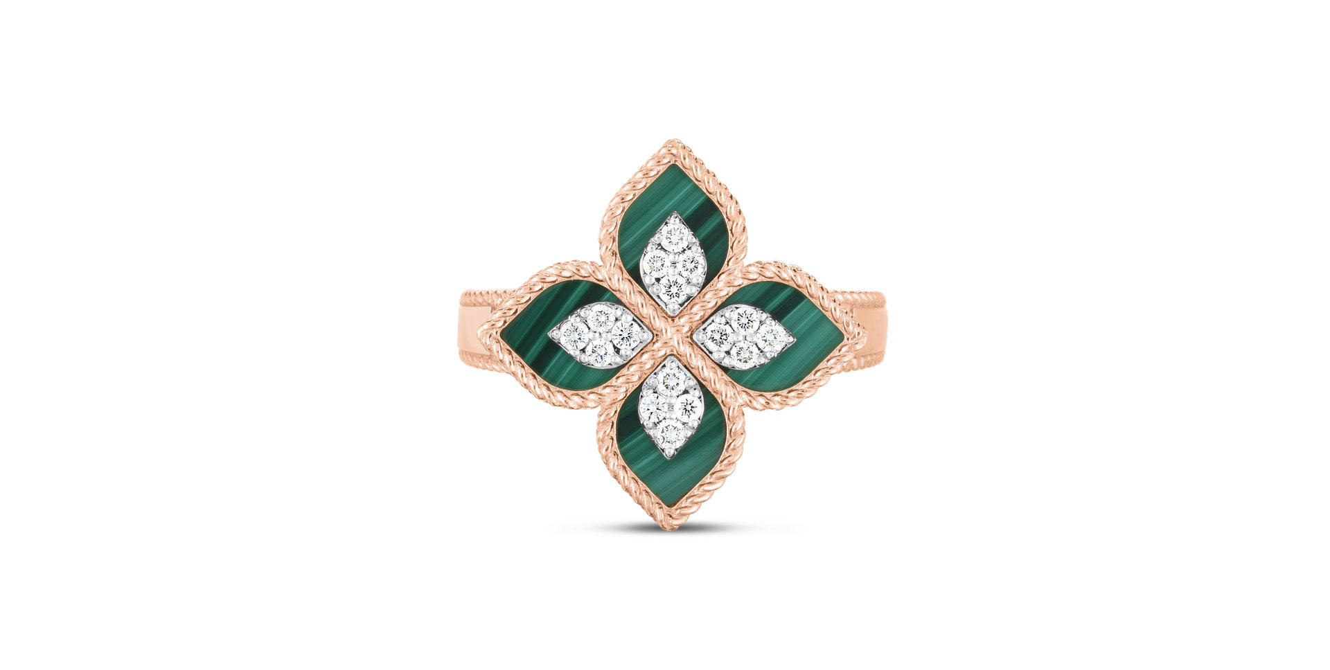 Prsteň s diamantmi a malachitom Princess Flower