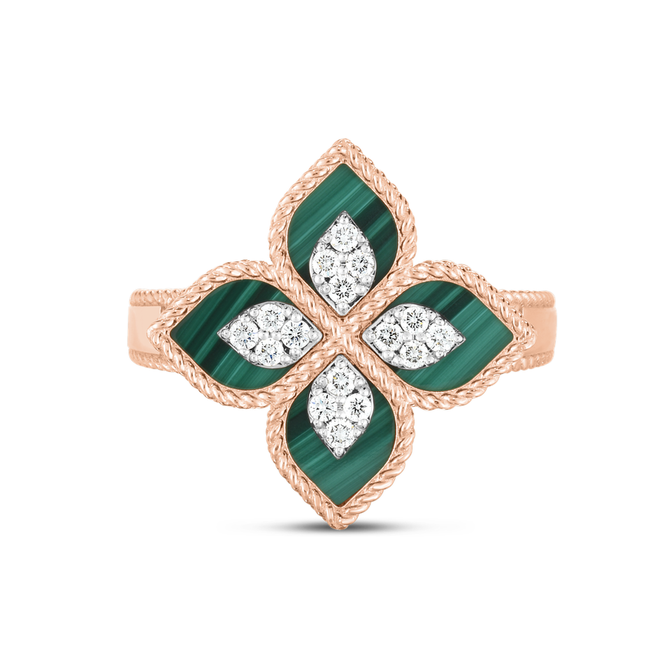 Prsteň s diamantmi a malachitom Princess Flower