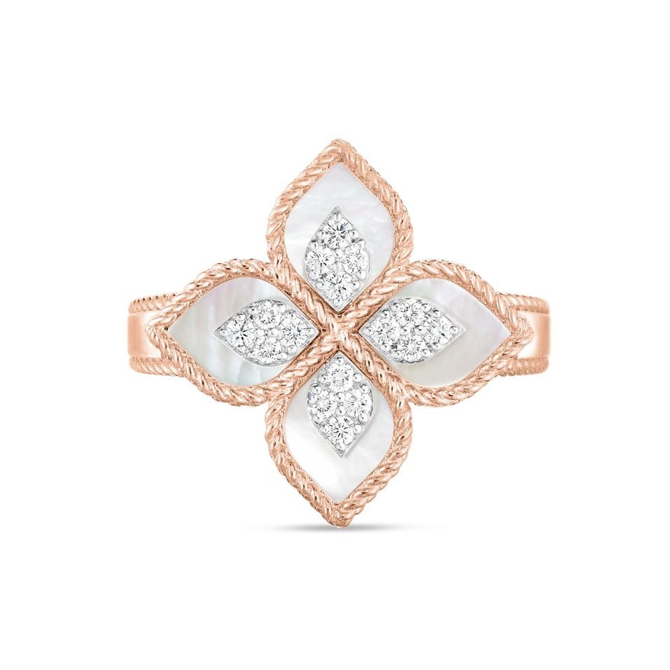 Prsteň s diamantmi a perleťou Princess Flower