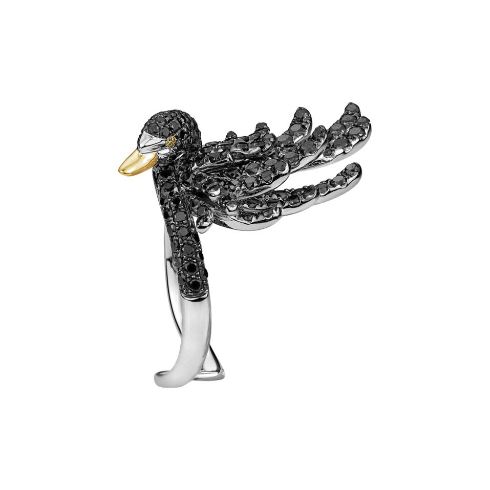 Prsteň s čiernymi diamantmi Black Swan