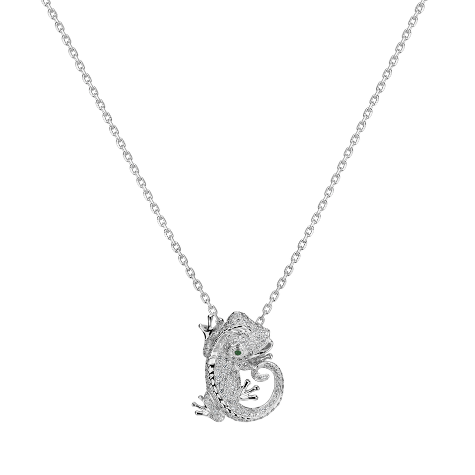 Brošňa a prívesok s diamantmi a smaragdami Chameleon