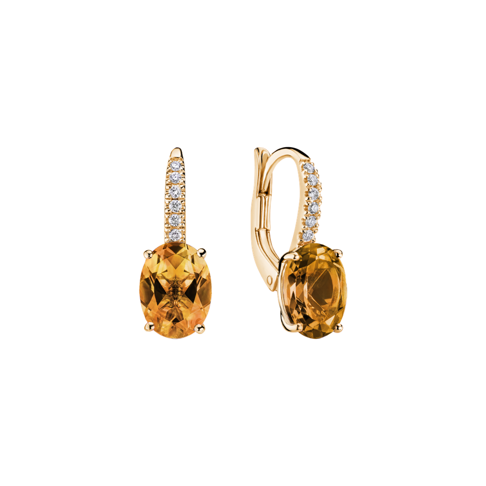 Náušnice s diamantmi a citrínom Iris Elegance