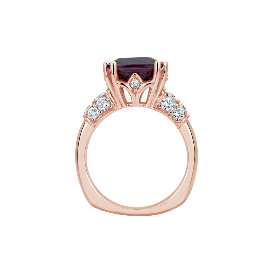 Prsteň s diamantmi a rhodolitom Crimson Dusk