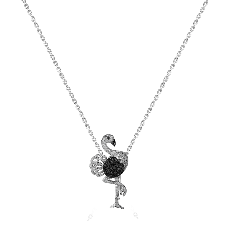 Brošňa a přívěsok s čiernymi a bielymi diamantmi Diamond Ostrich
