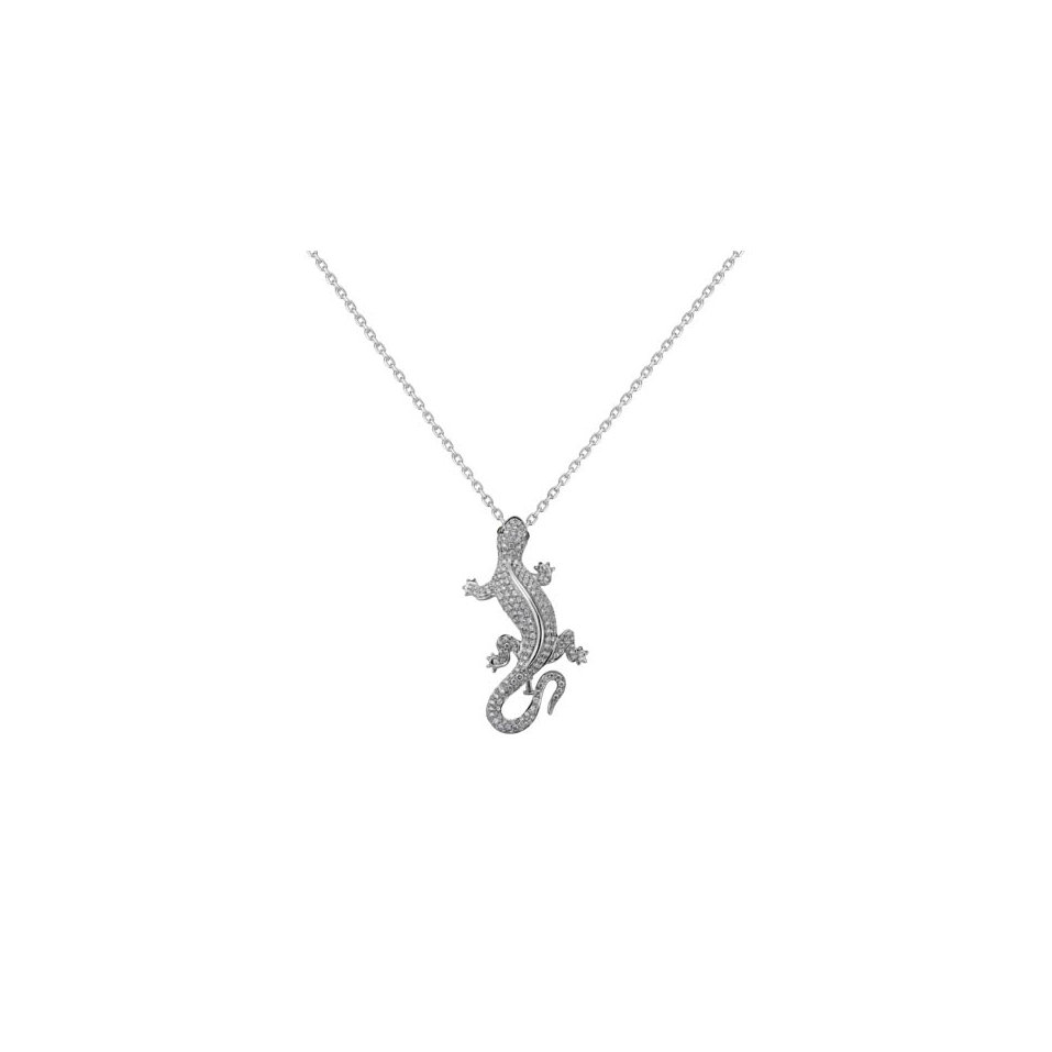 Brošňa a prívesok s diamantmi a granátmi Diamond Gecko