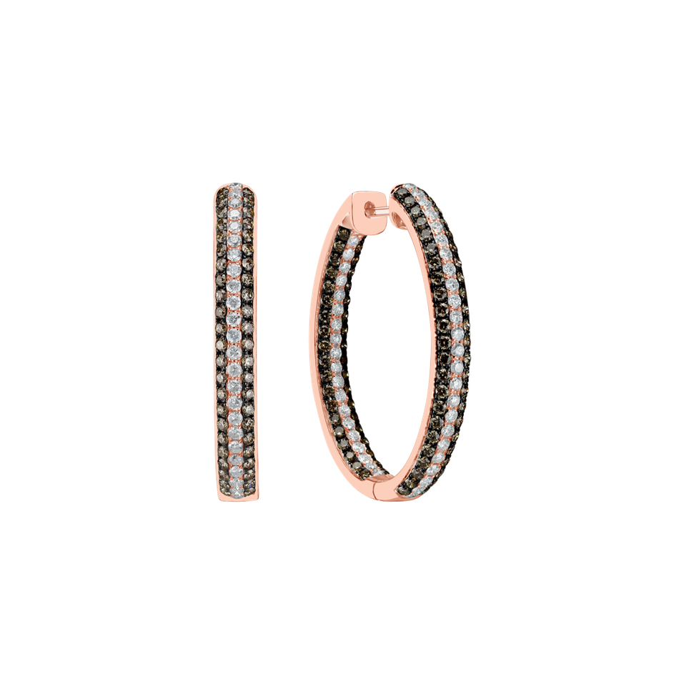 Náušnice s bielymi a hnedými diamantmi Delicate Secret