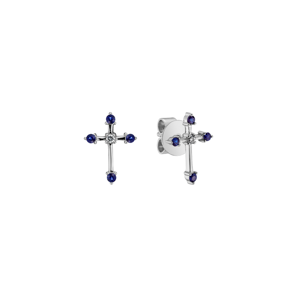 Náušnice s diamantom a zafírmi Passion Cross